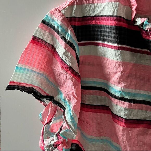 Lane Bryant bright stripe ruffle split blouse size 26 - Picture 3 of 6